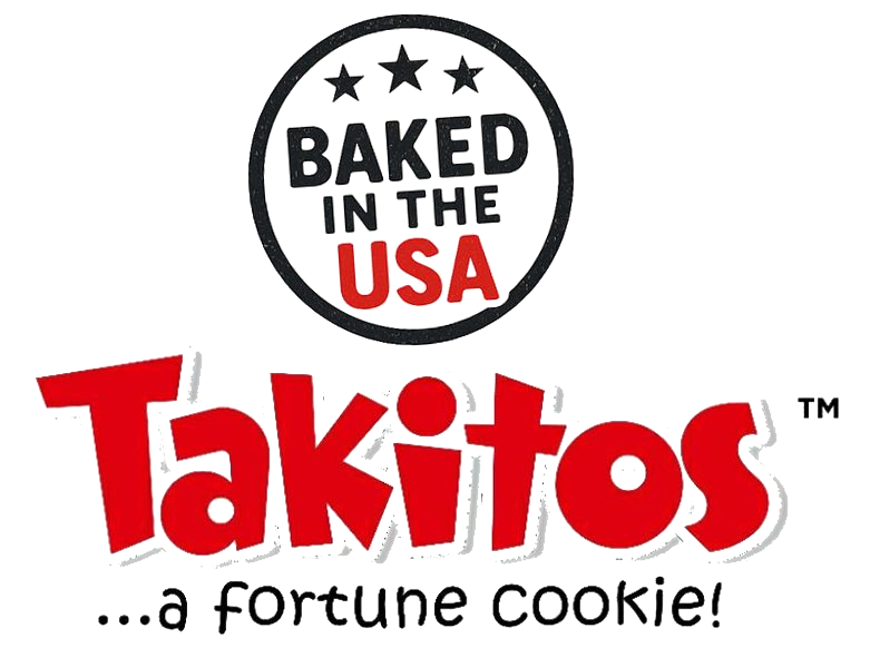 Made in USA badge for Takitos taco-shaped fortune cookies